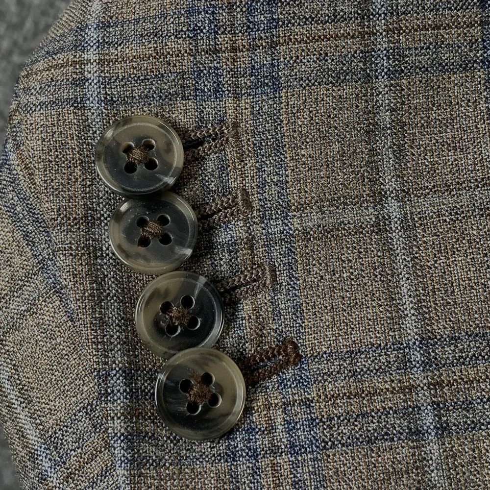 Joseph Abboud Blazer Jacket Men 44L Brown Plaid Wool Lanificio Spory Coat Suit